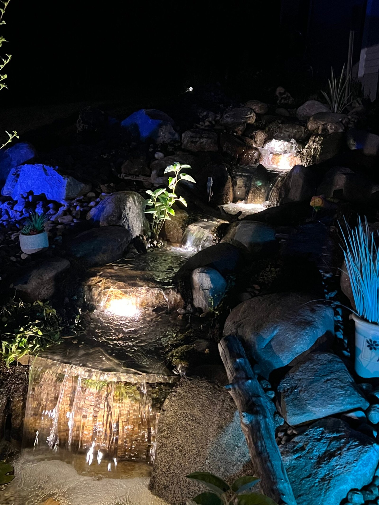 pondless waterfall at night 